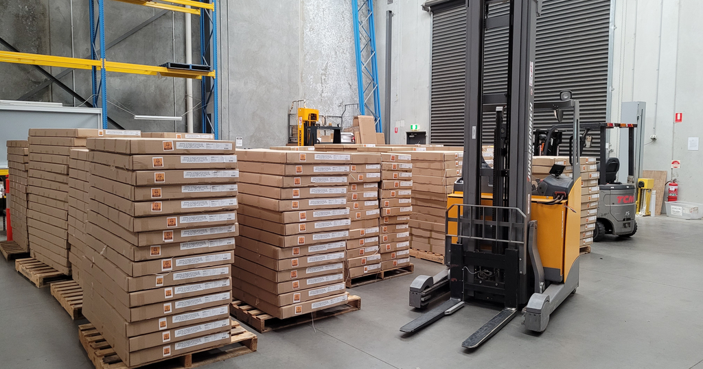 Pallets with orders ready to be dispatched from the Anstel warehouse