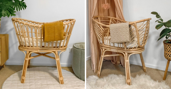 Image showing two variations of handcrafted Babyrest rattan bassinets 