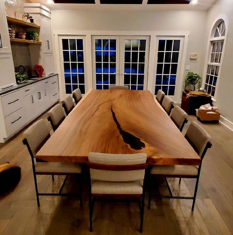 Exotic Wood Dining Table with Black Resin