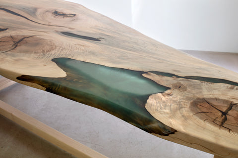 Maple Coffee Table with a Pop Of Green Resin