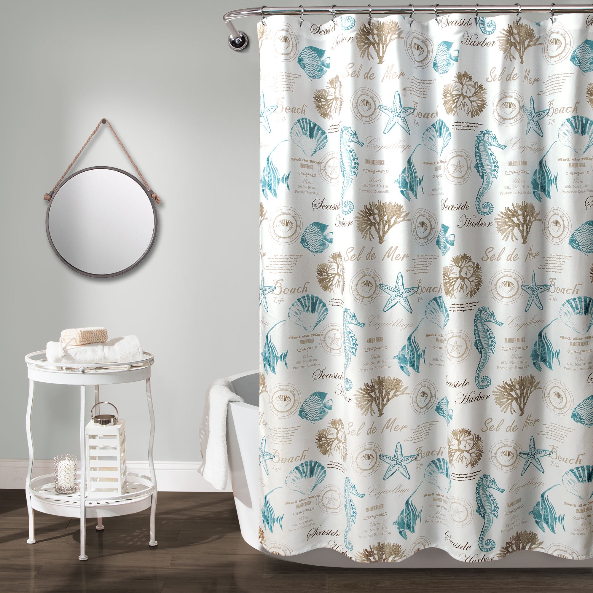 Lush Decor Harbor Life Shower Curtain Blue Taupe Uber Bazaar