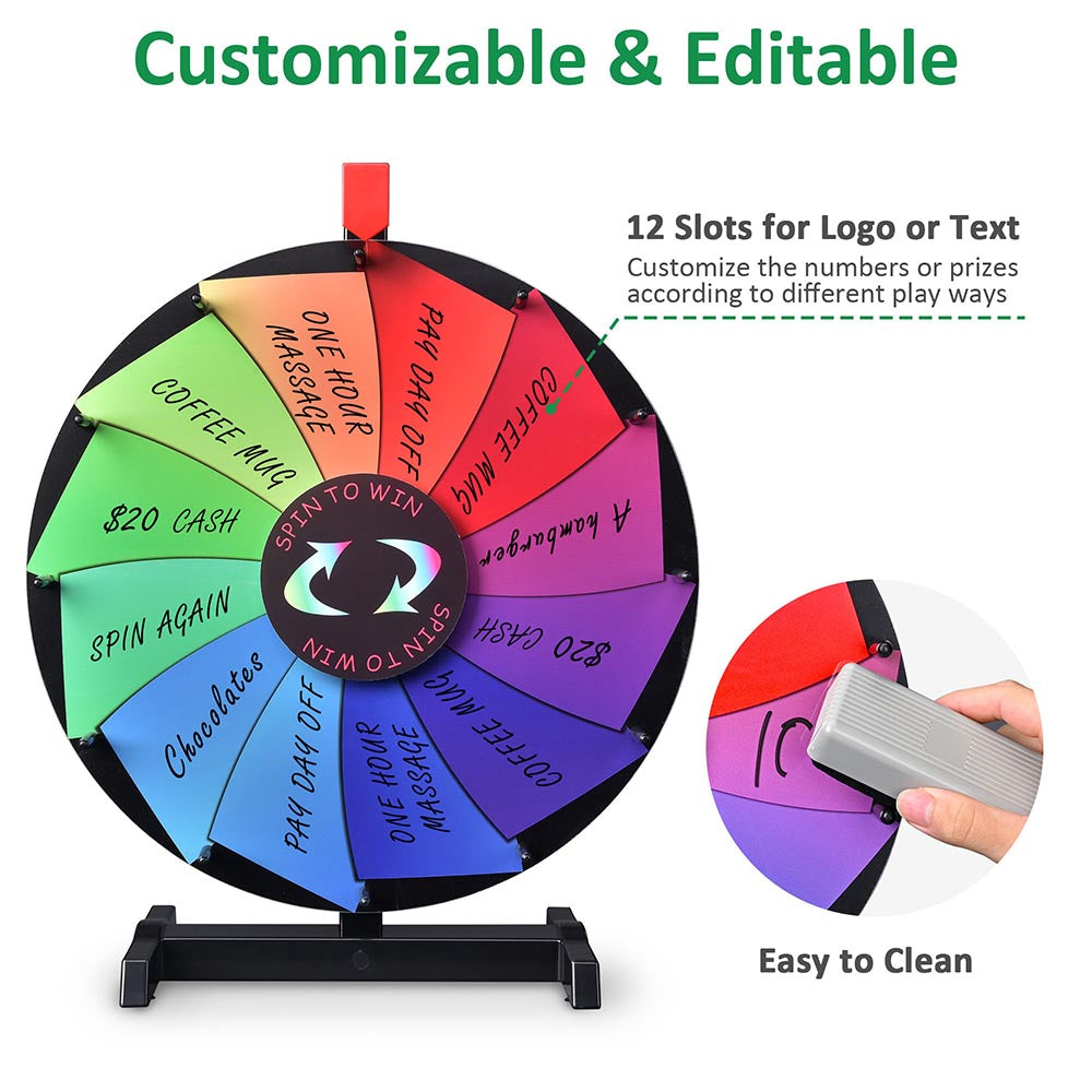 Hooomyai 12 Inch Heavy Duty Spinning Wheel with 12 Slots Color Tabletop  Prize Wheel Spinner with Sta…See more Hooomyai 12 Inch Heavy Duty Spinning