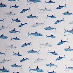 WATER COLOUR SHARKS COTTON JERSEY BY BLOOMING FABRICS