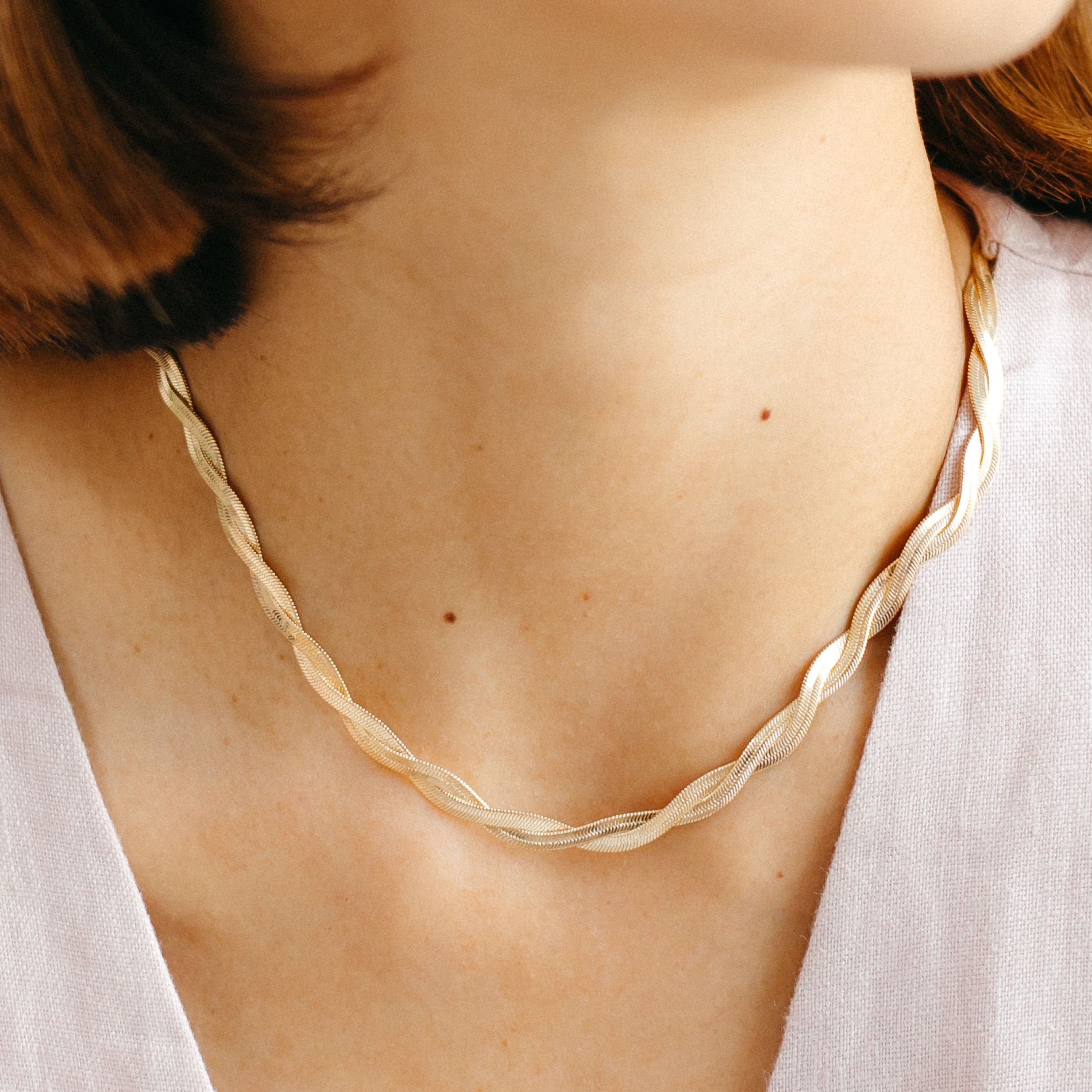 Silver Braided Herringbone Chain Necklace – Olive & Chain