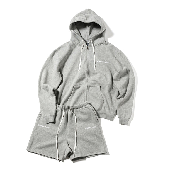 NUMBER (N)INE x COMMON BASE SWEAT ZIP HOODIE + SWEAT SHORTS (SET-UP) N