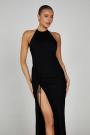 Allison Jersey Ruched Split Maxi Dress - Black - MESHKI U.S