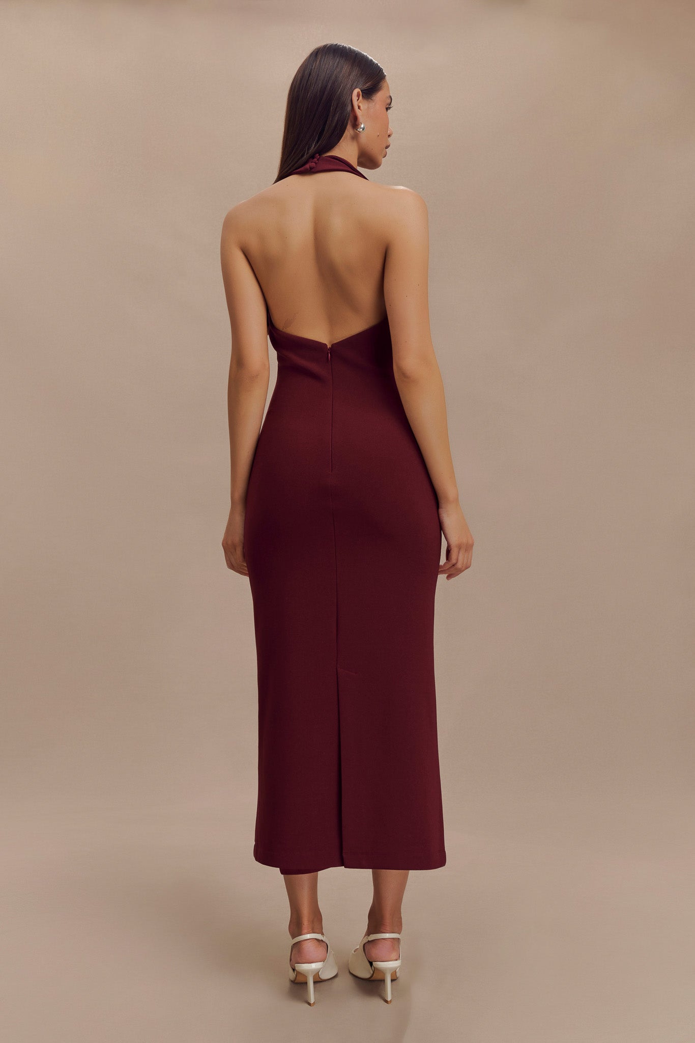 Collective Dress - Annita Crepe Halter Midi Dress - Merlot image 2