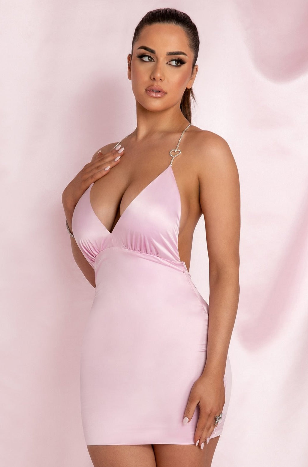 pink v neck dress