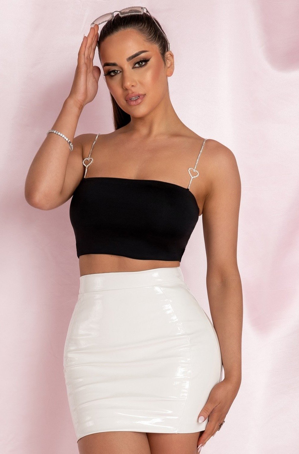 white bodycon mini skirt