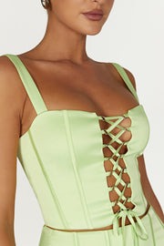 Harlee Satin Corset Top With Straps - Khaki - MESHKI U.S