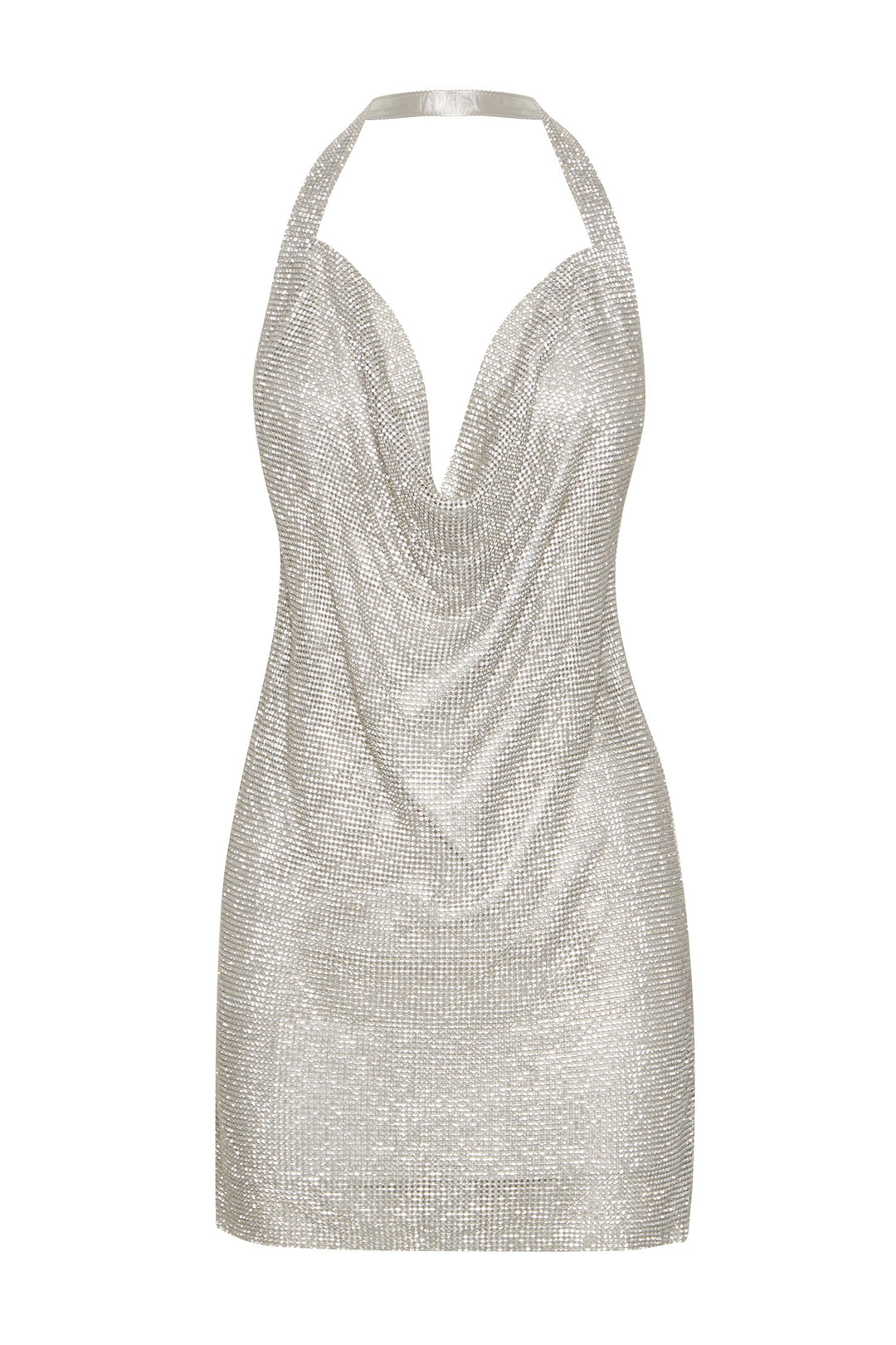 Meilani Low Back Diamante Mesh Mini Dress - Silver - MESHKI