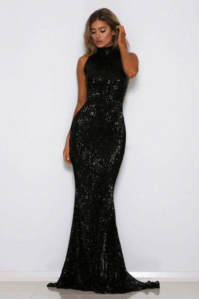 Gold Criss Cross Sequin Gown - Black Sequin - MESHKI