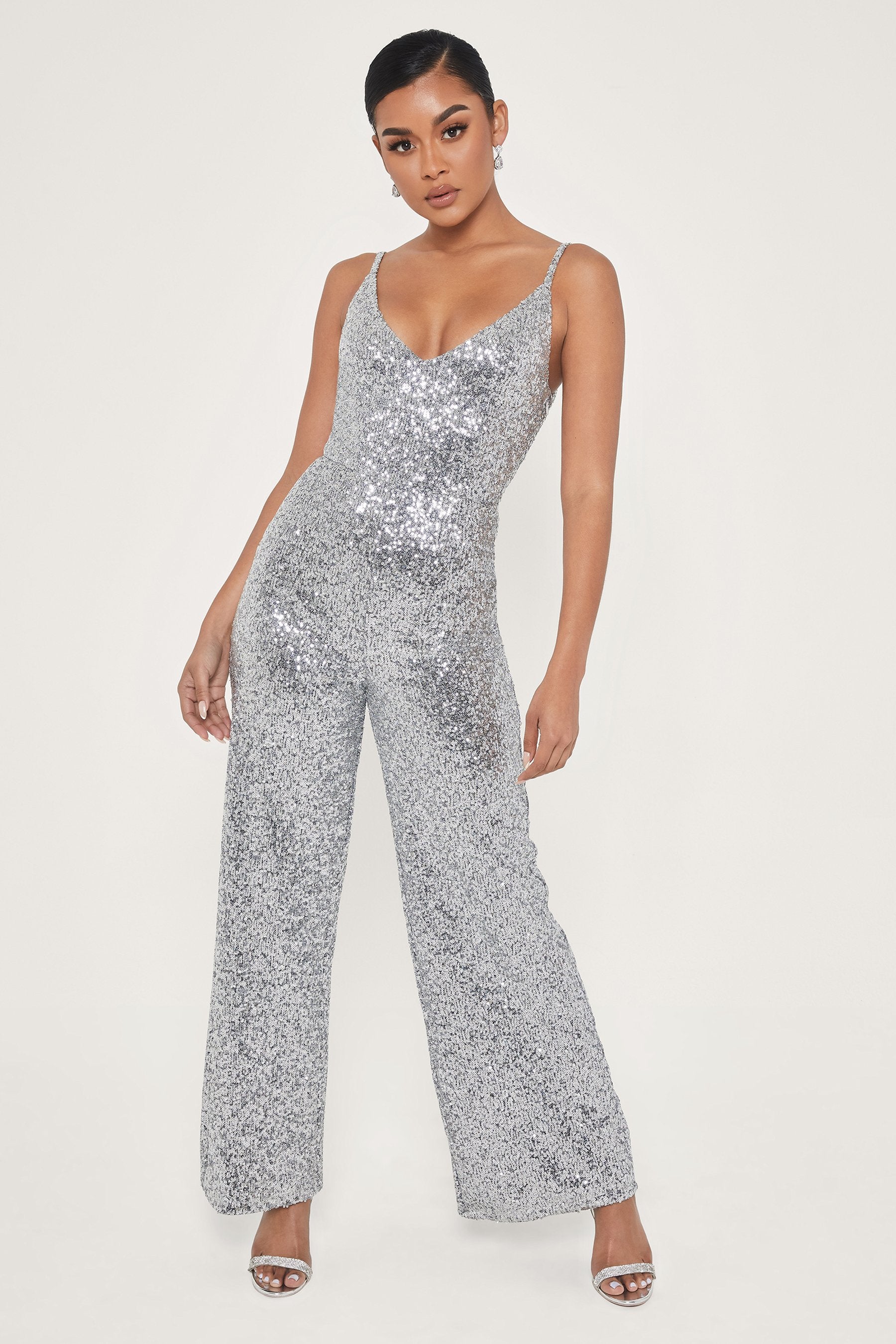 silver sequin catsuit