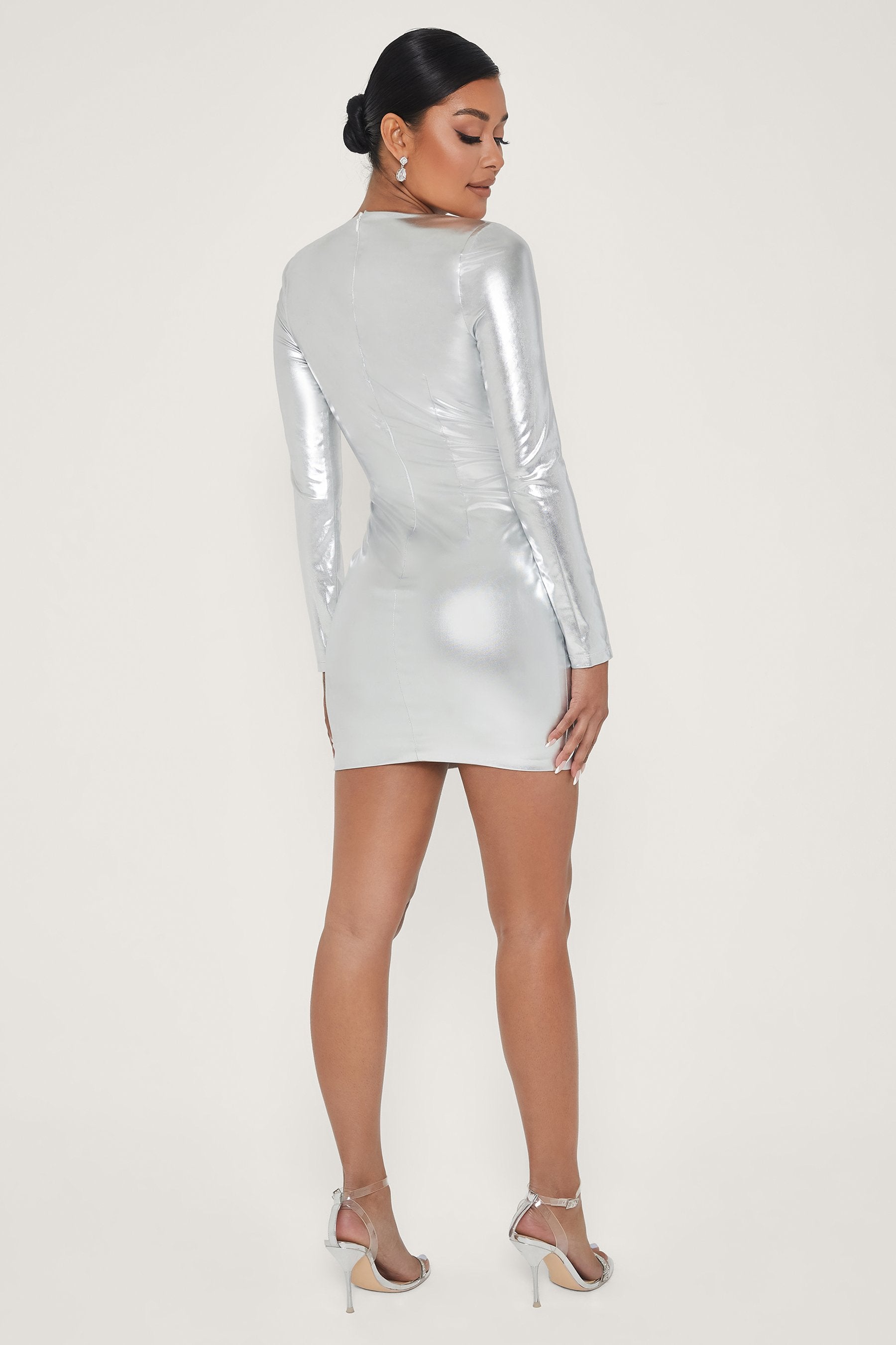 silver mini dress long sleeves