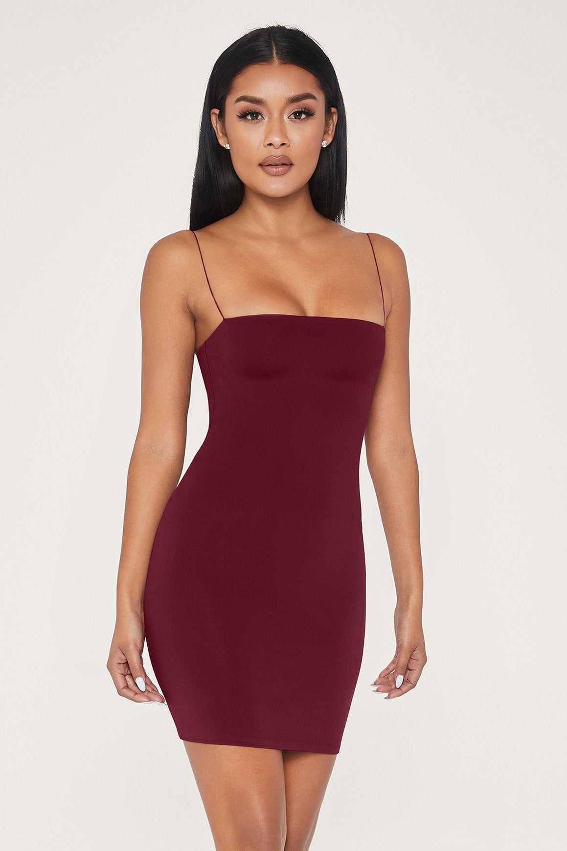 burgundy strap dress