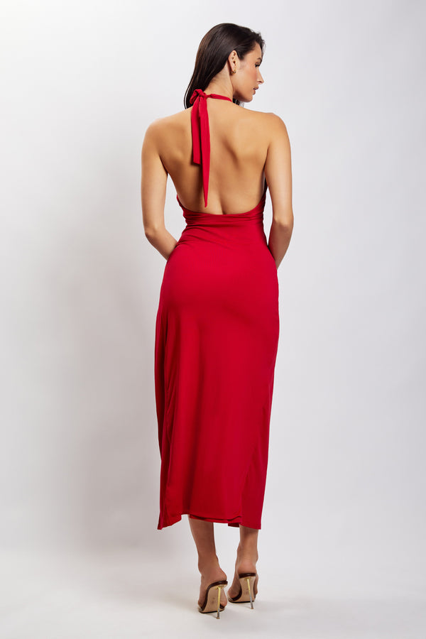 Anika O Ring Halter Midi Dress Chilli Pepper Meshki