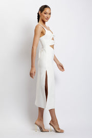 Serena Cut Out O Ring Linen Midi Dress - White