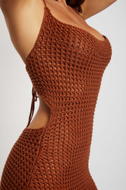 Debra Cowl Neck Crochet Midi Dress - Biscuit