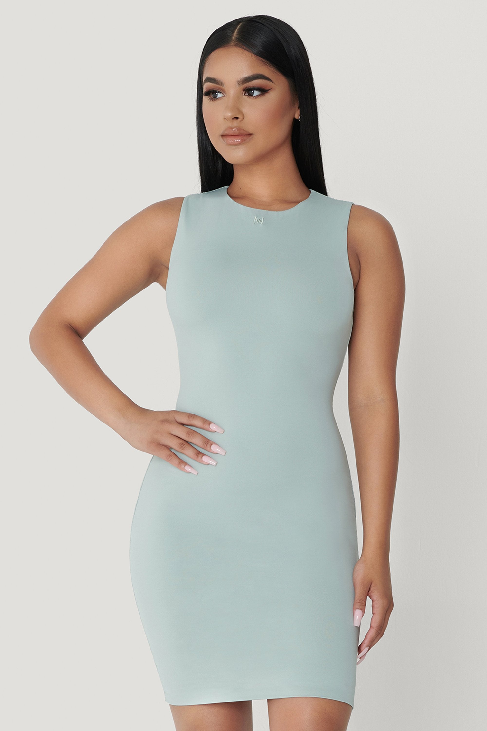 teal sleeveless dress