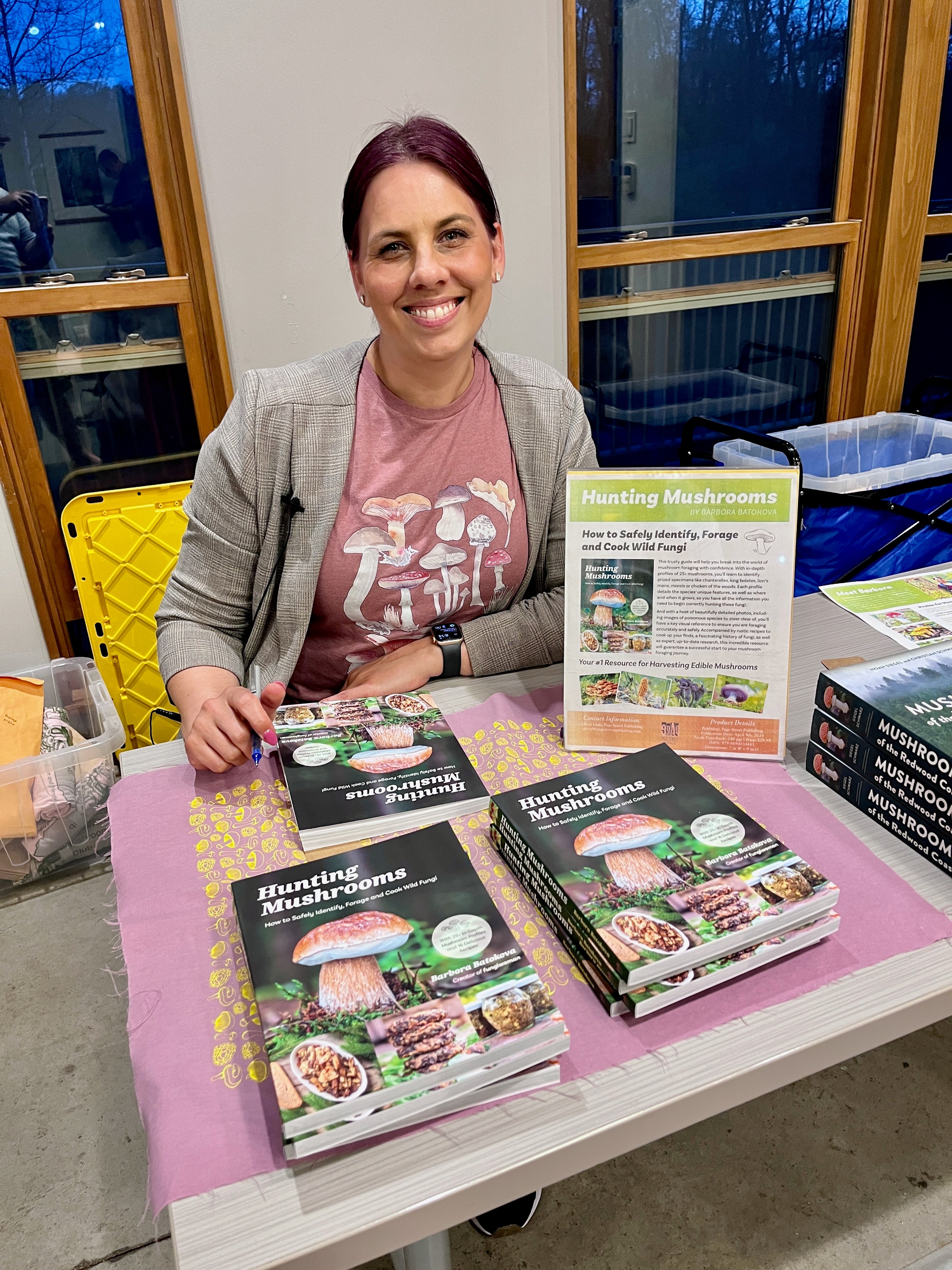 Barbora Batokova signing copies of her book Hunting Mushrooms