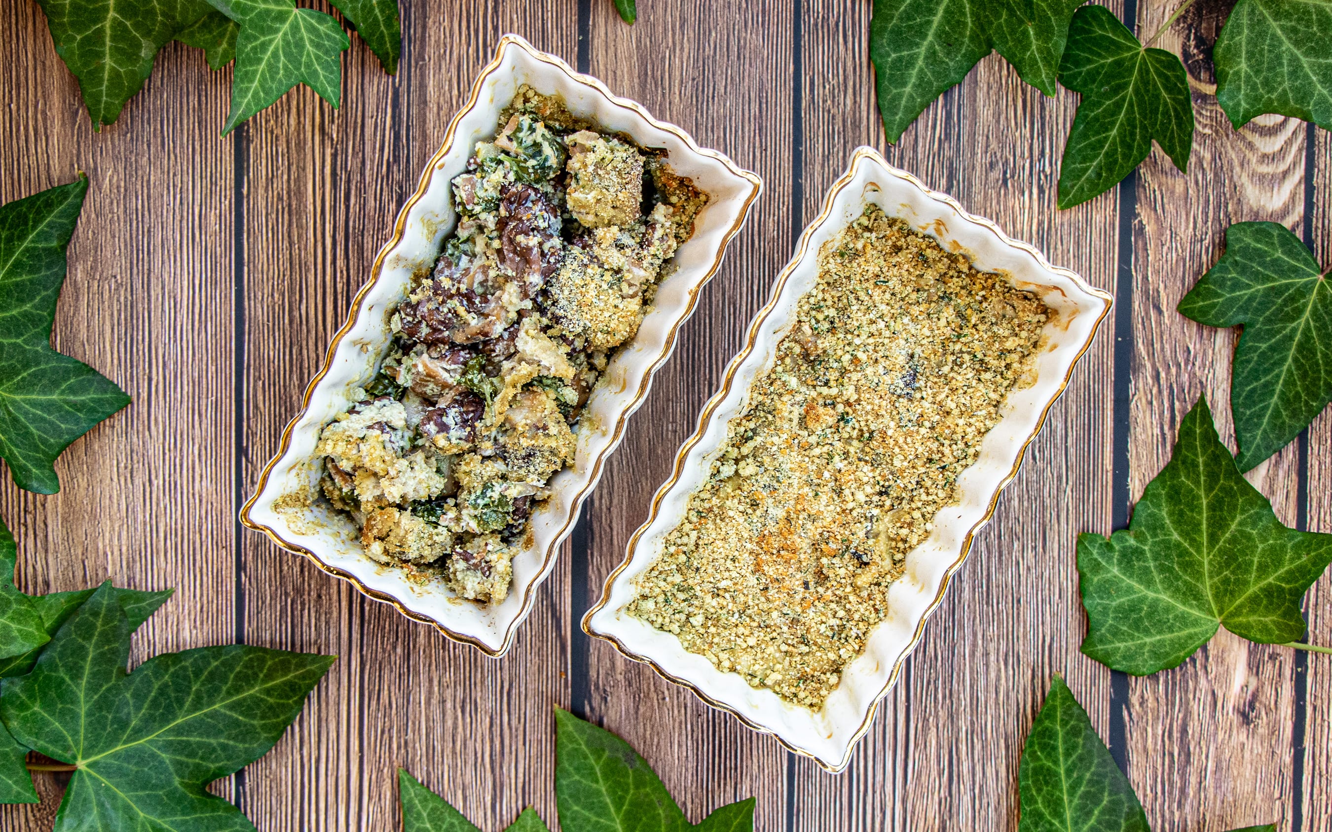 Gyromitra Gratin with Garlic Mustard by FUNGIWOMAN