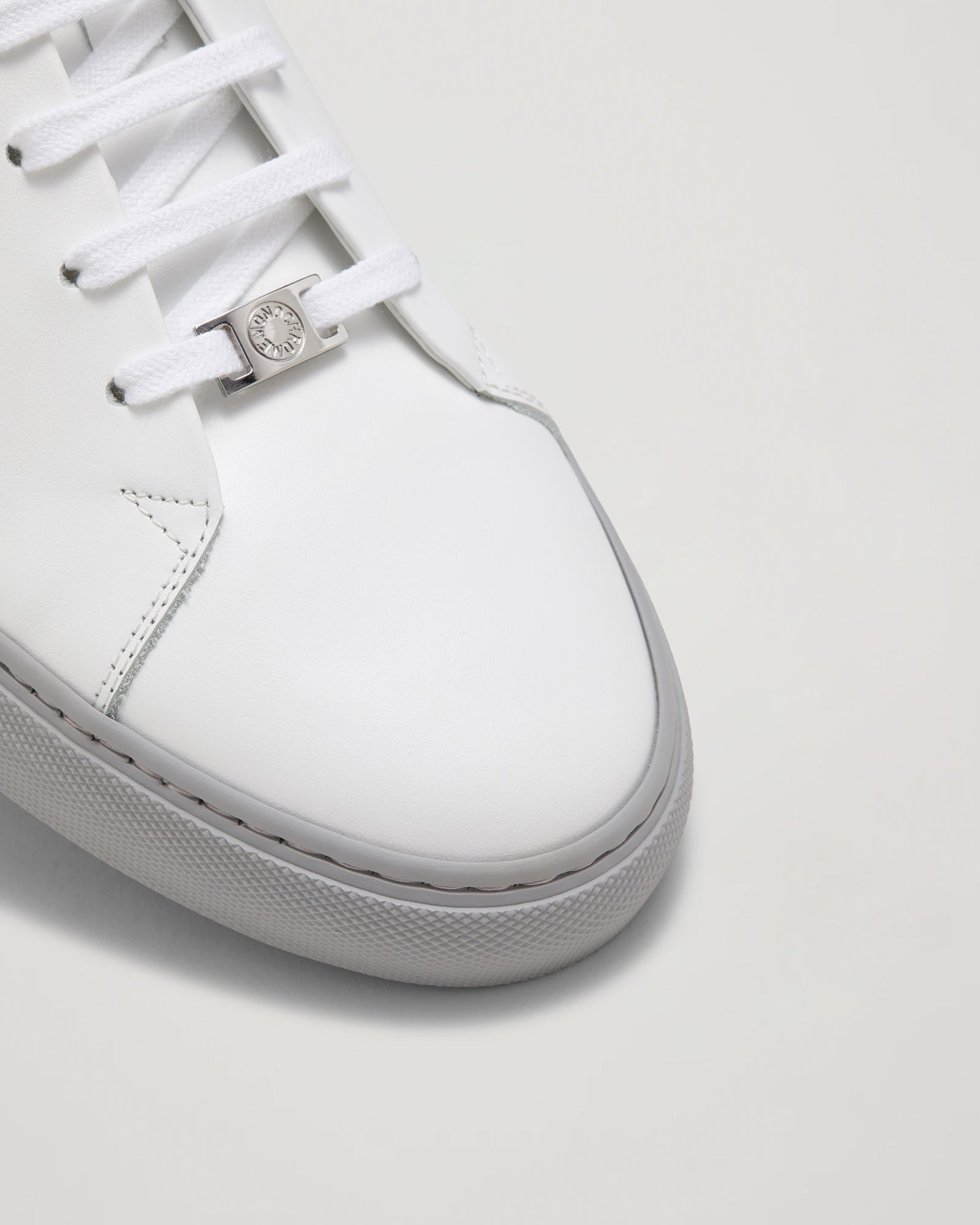 White Leather Sneakers with grey outsole. – MONOCHROME`