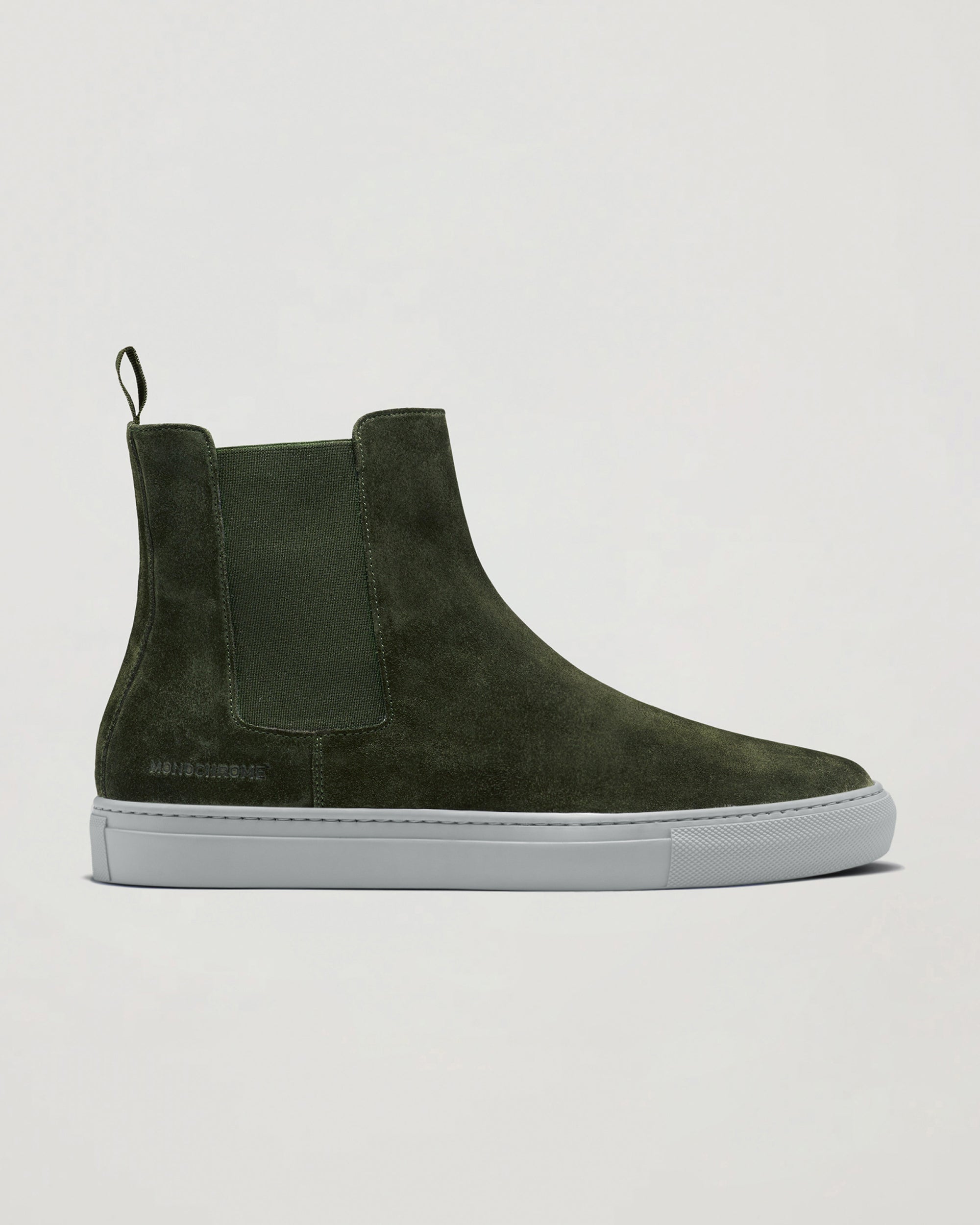 Chelsea Boot in Olive Suede – MONOCHROME`