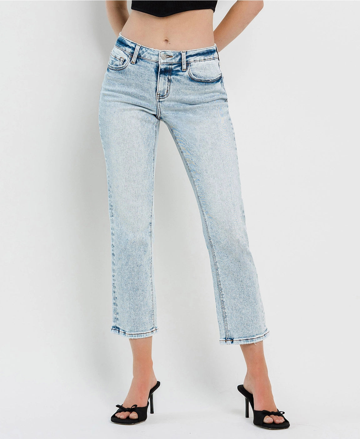 Clearance LOVERVET Mid Rise Crop Regular Straight Jeans