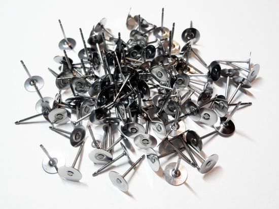 31-008 Titanium Earring Post Finding w/ 8mm Stainless Steel Flat Pad - 11mm  Post (100pcs)