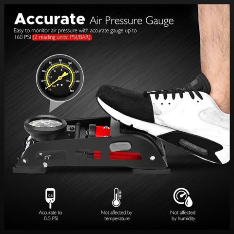 AirAction™ Dual-Cylinder Foot Pump With Gauge For Bicycles and Cars