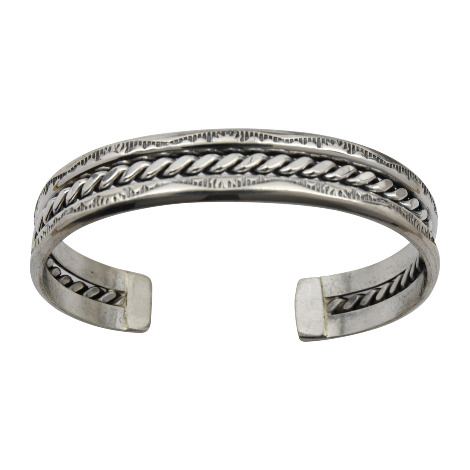 Elaine Tahe Sterling Silver Navajo 2 Rope & Half Round Middle 7mm