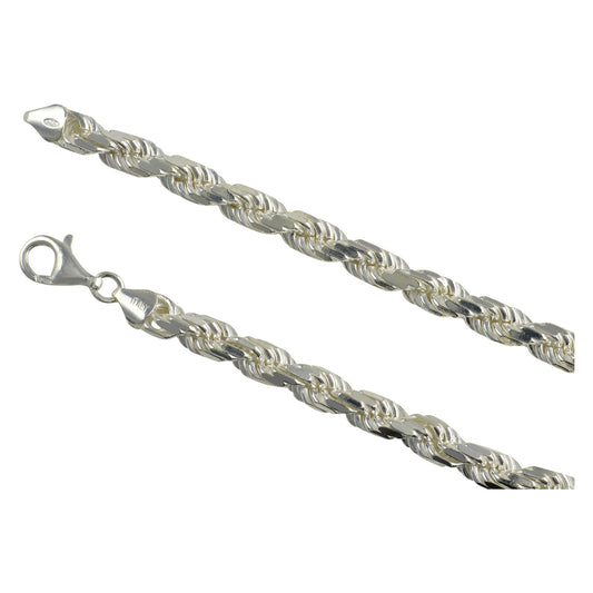 Rope Chain Necklace 5mm Mens Chain Silver Link Chain, Stainless Steel Silver Chains for Men Sterling Silver .925