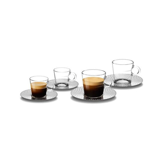 Set of 4: Nespresso Espresso Cup Set Cups w/Plates/Saucers Glass Duo/Lungo