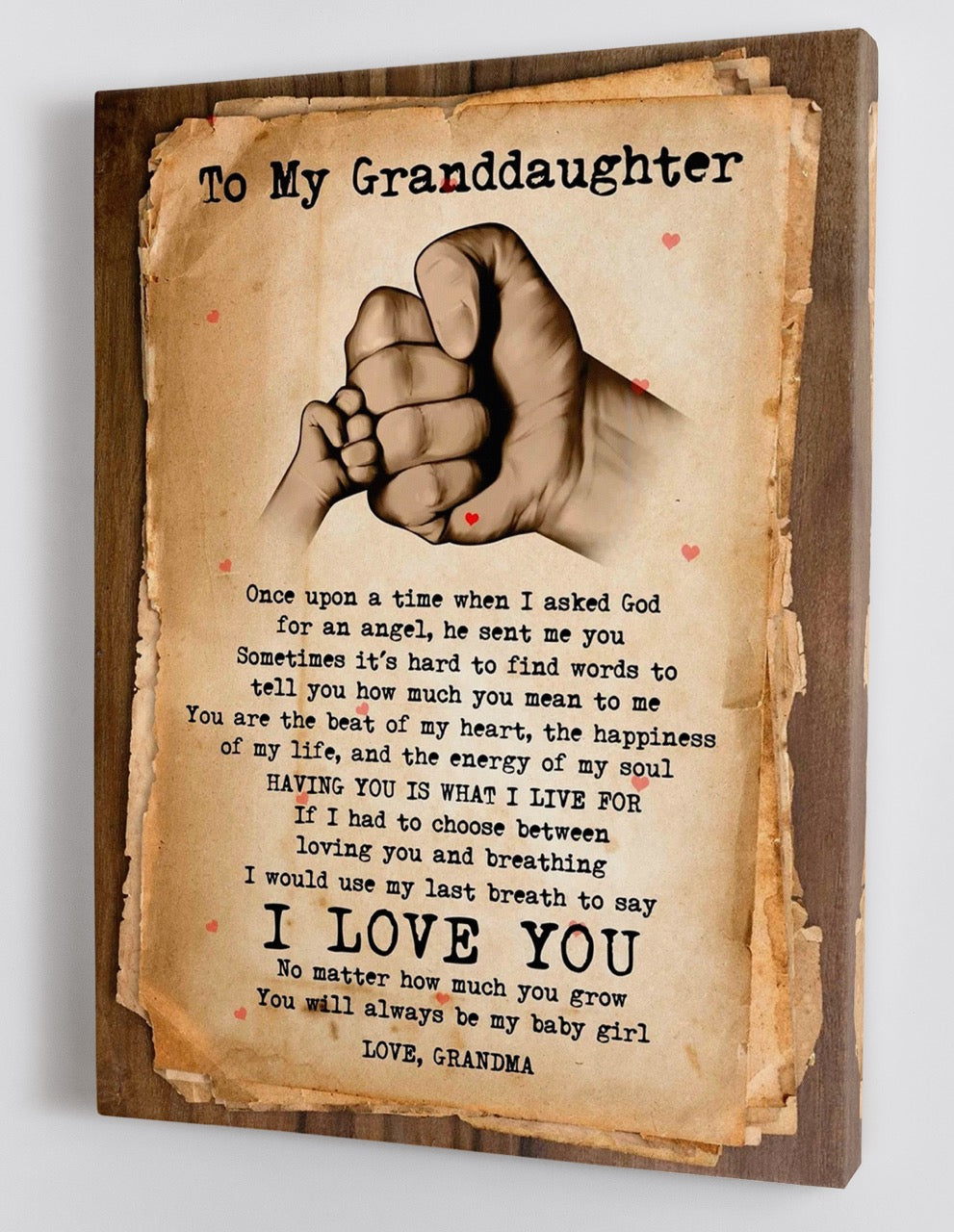 Gift for Granddaughter from Grandma - Fist Bump - Framed Canvas Gift GMD042