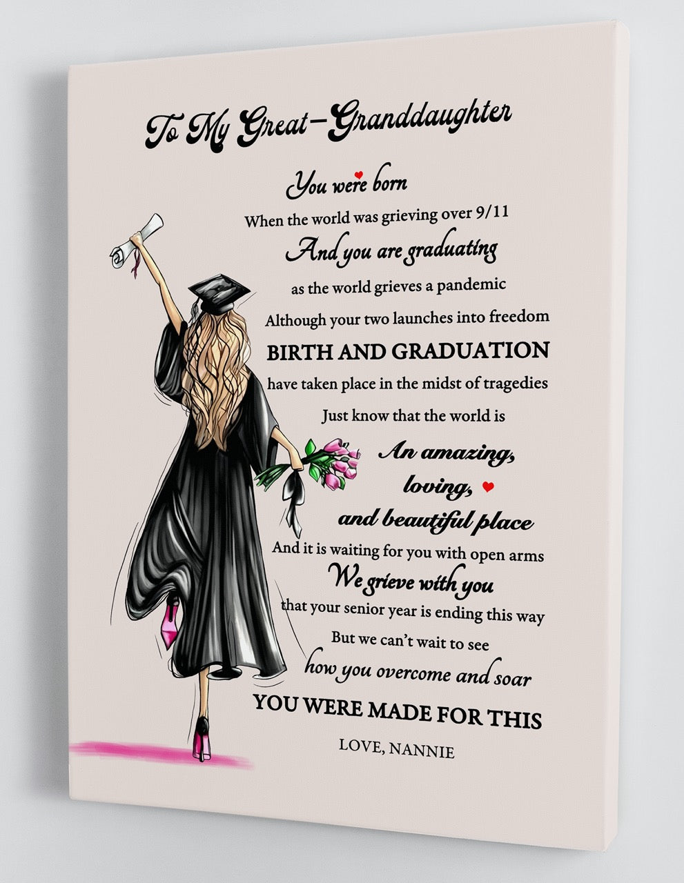 Graduation Gift for Great-Granddaughter Senior 2021 - From Nannie - Framed Canvas GGMD003