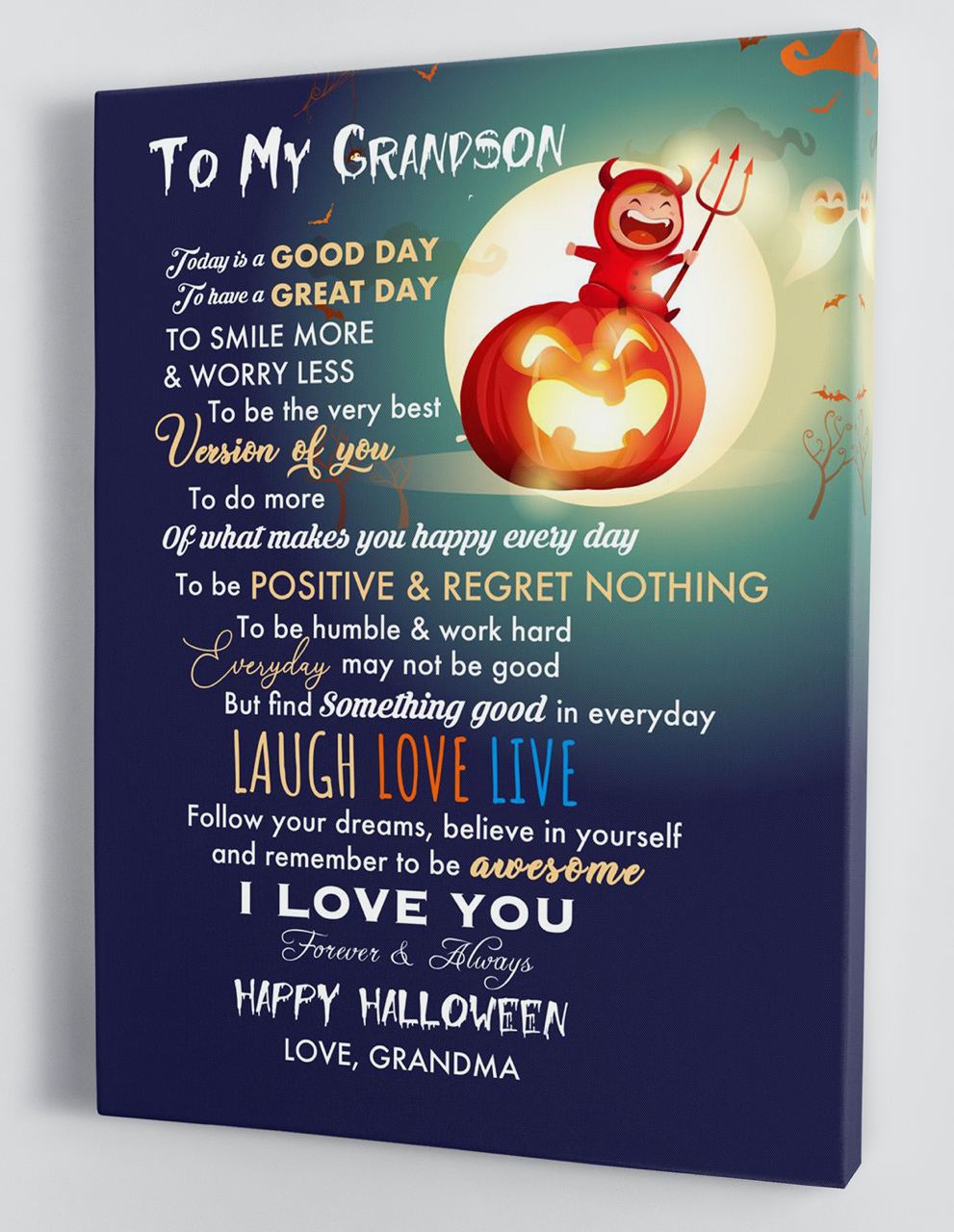 To My Grandson - From Grandma - Halloween Canvas Gift GMS056