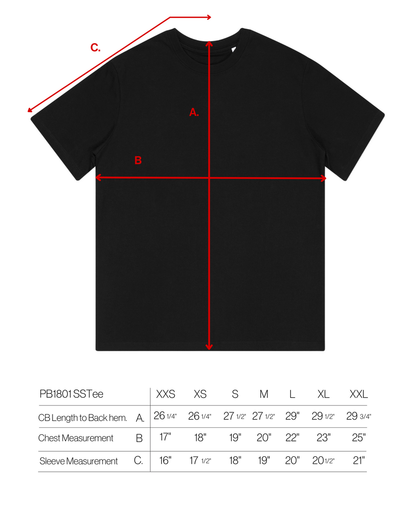 Pb1801 SIZE CHART