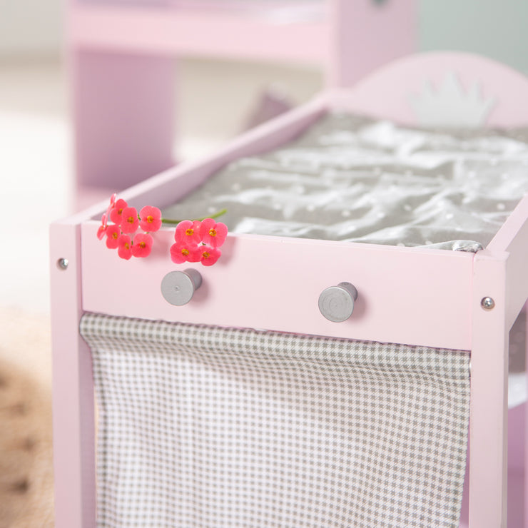 Puppenkommode & -bett 'Prinzessin Sophie', rosa lackiert, inkl. textiler Ausstattung