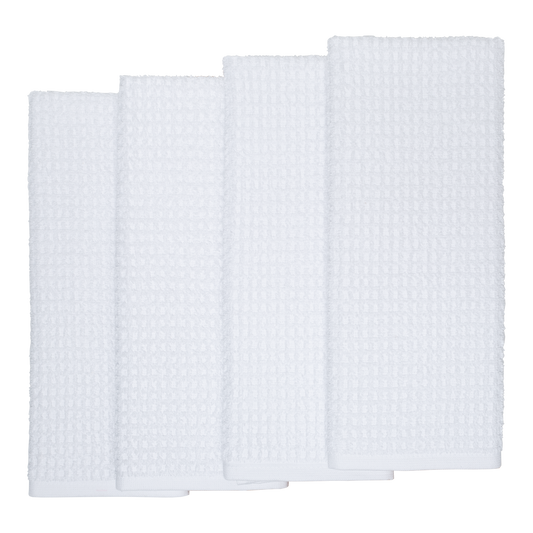 Set of 4 White Linen Waffle Wash Cloths Washed - LinenMe