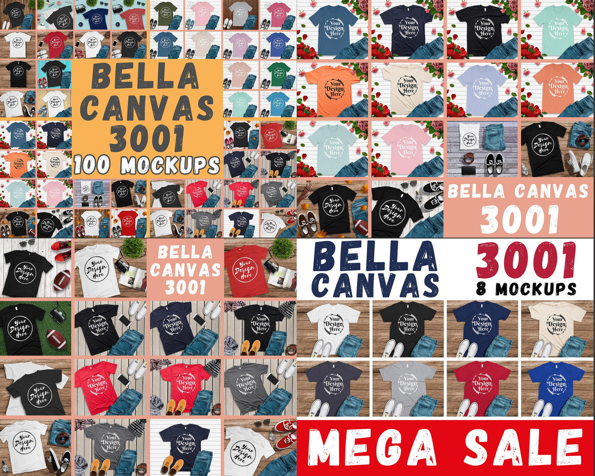 Download Mega Bundle Bella Canvas 3001 - 200 High Quality Mockups ...