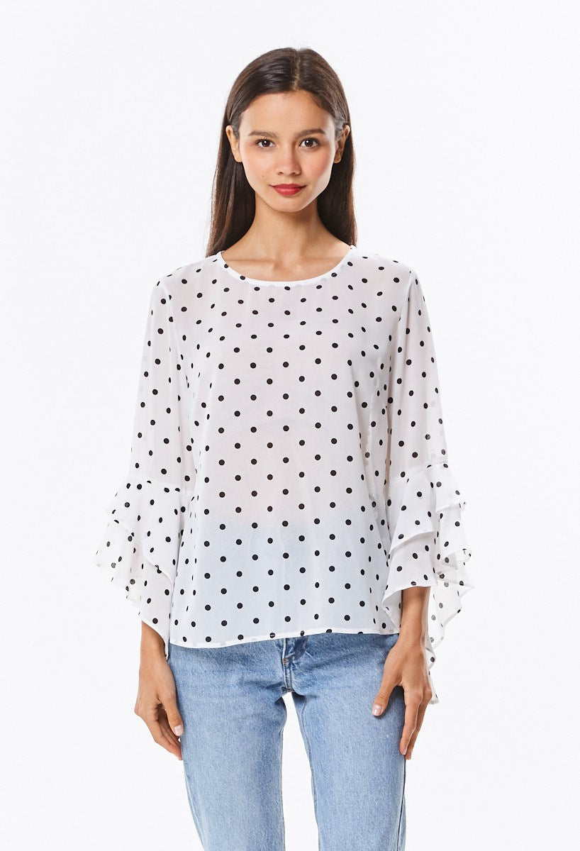 polka dot bell sleeve blouse