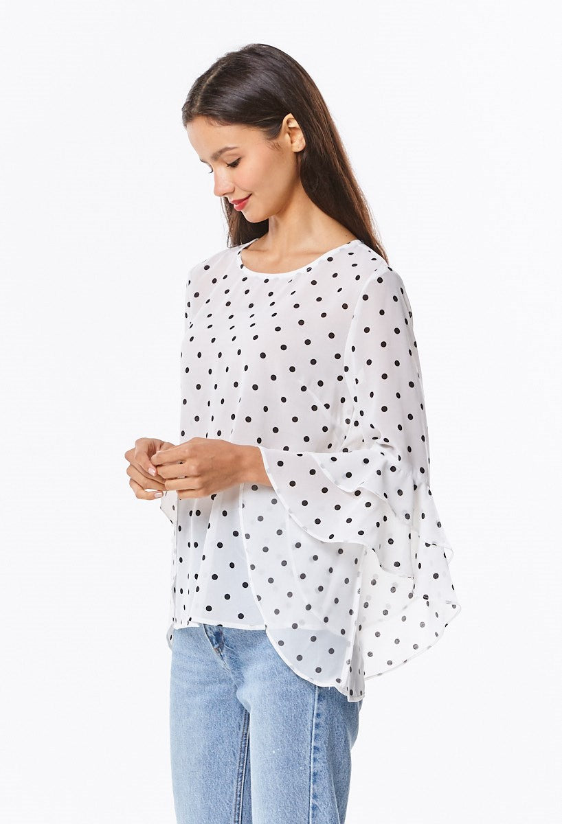 polka dot bell sleeve blouse