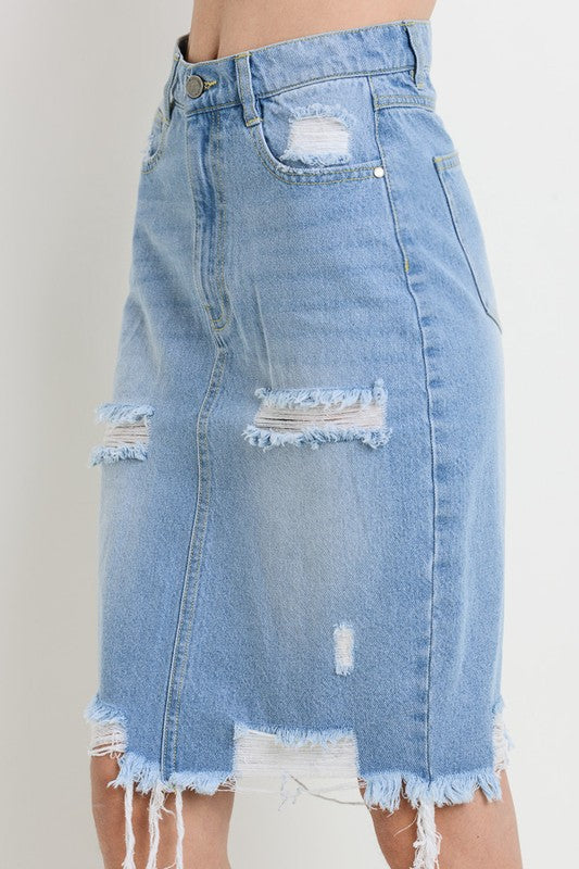 distressed jeans skirt