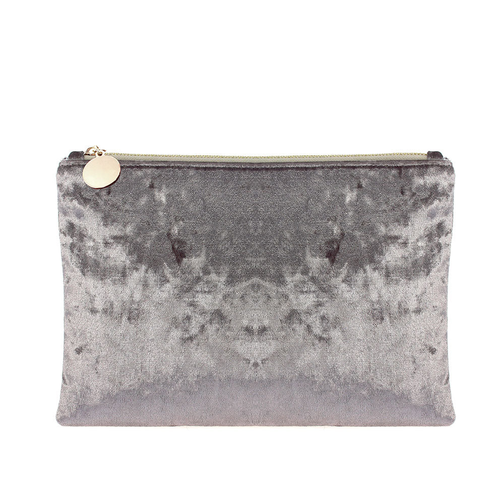 grey velvet clutch bag