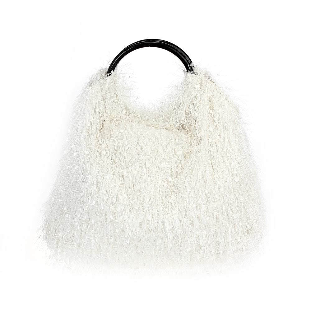 Ring Handle Ostritch Fringe Tote - Tias Place
