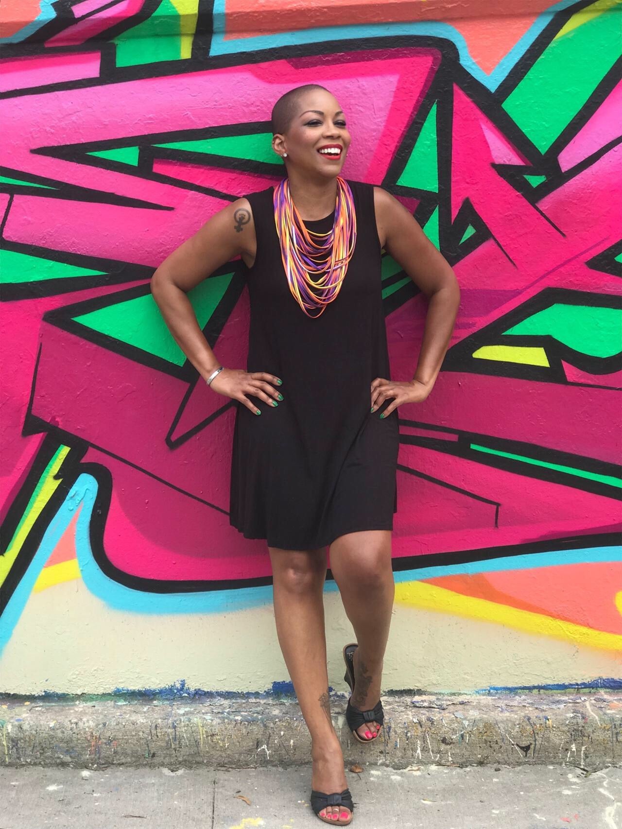 LaRhonda wearing Kaleidoscope Necknot Scarf