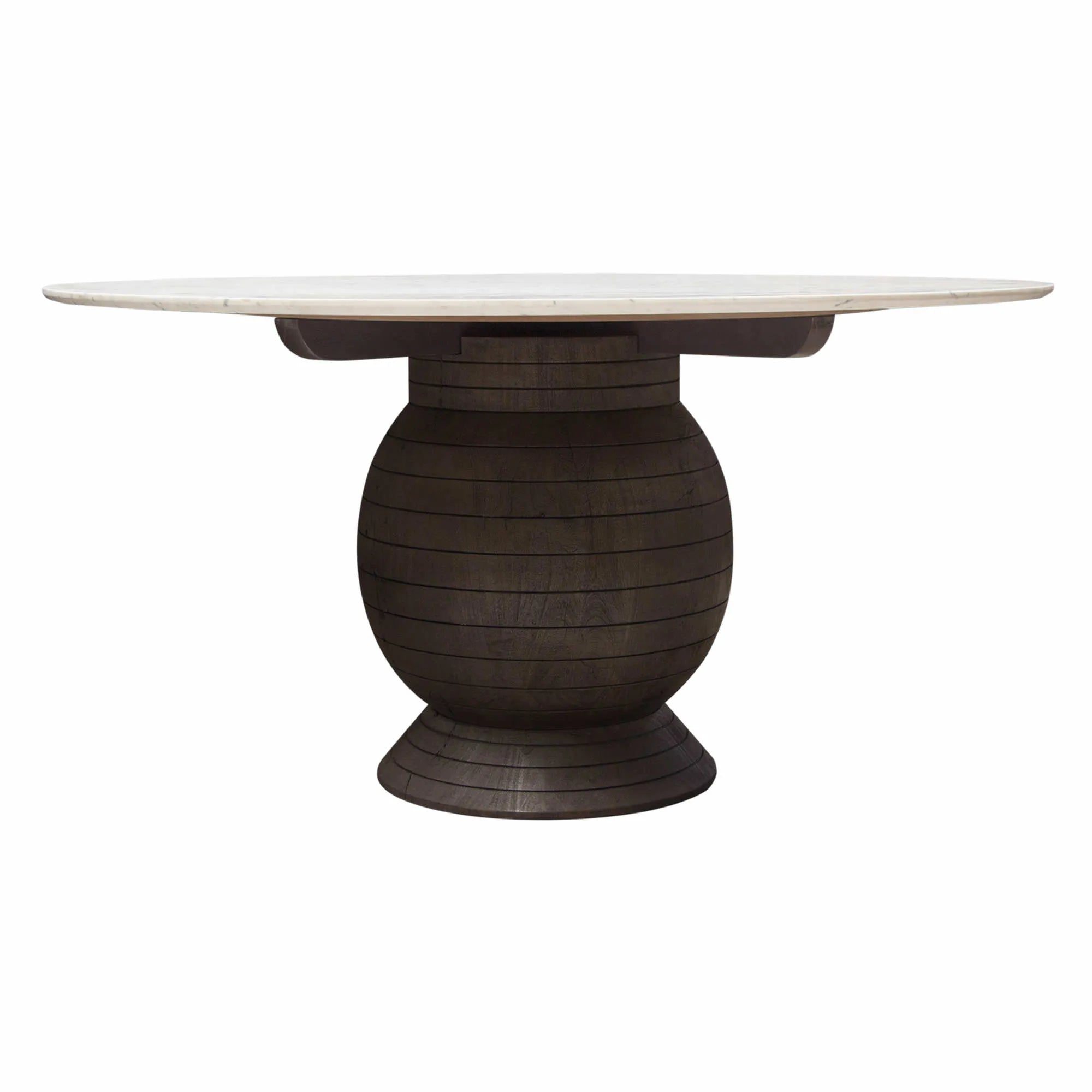 Ashe Round Dining Table w/ Genuine White Marble Top and Solid Acacia Wood Base in Espresso Finish