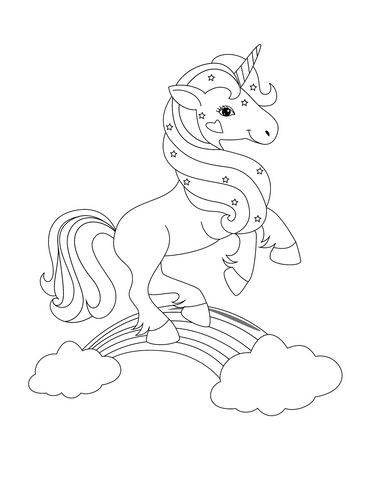 Coloriage licorne sur un nuage