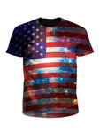Space White And Blue American Flag Galaxy Unisex T-Shirt