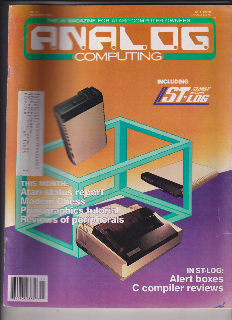 Analog Computing Atari Mag ST Log & Alert Boxes November 1986 010920nonr